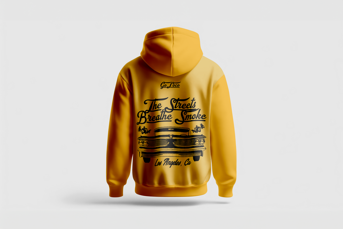 Go Loco Premium Yellow Hoodie-White-Green-“La Calle Respira Humo” - “The Streets Breathe Smoke”