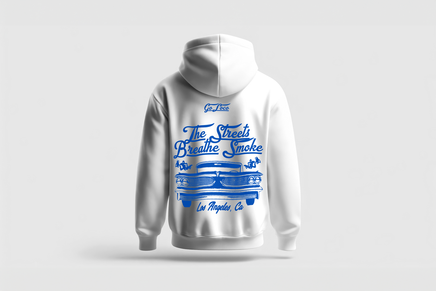 Go Loco Premium White Hoodie-“La Calle Respira Humo” - “The Streets Breathe Smoke”