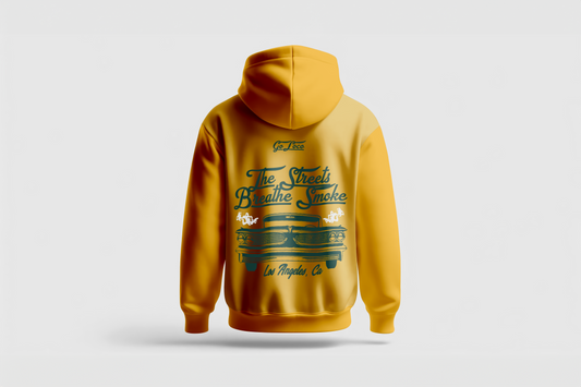 Go Loco Premium Yellow Hoodie-White-Green-“La Calle Respira Humo” - “The Streets Breathe Smoke”