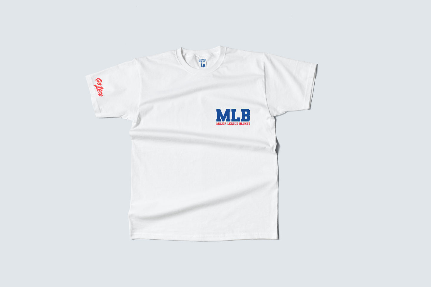 Go Loco x LA Premium Blue & White Short Sleeve T-Shirt - "MLB: Major League Blunts"