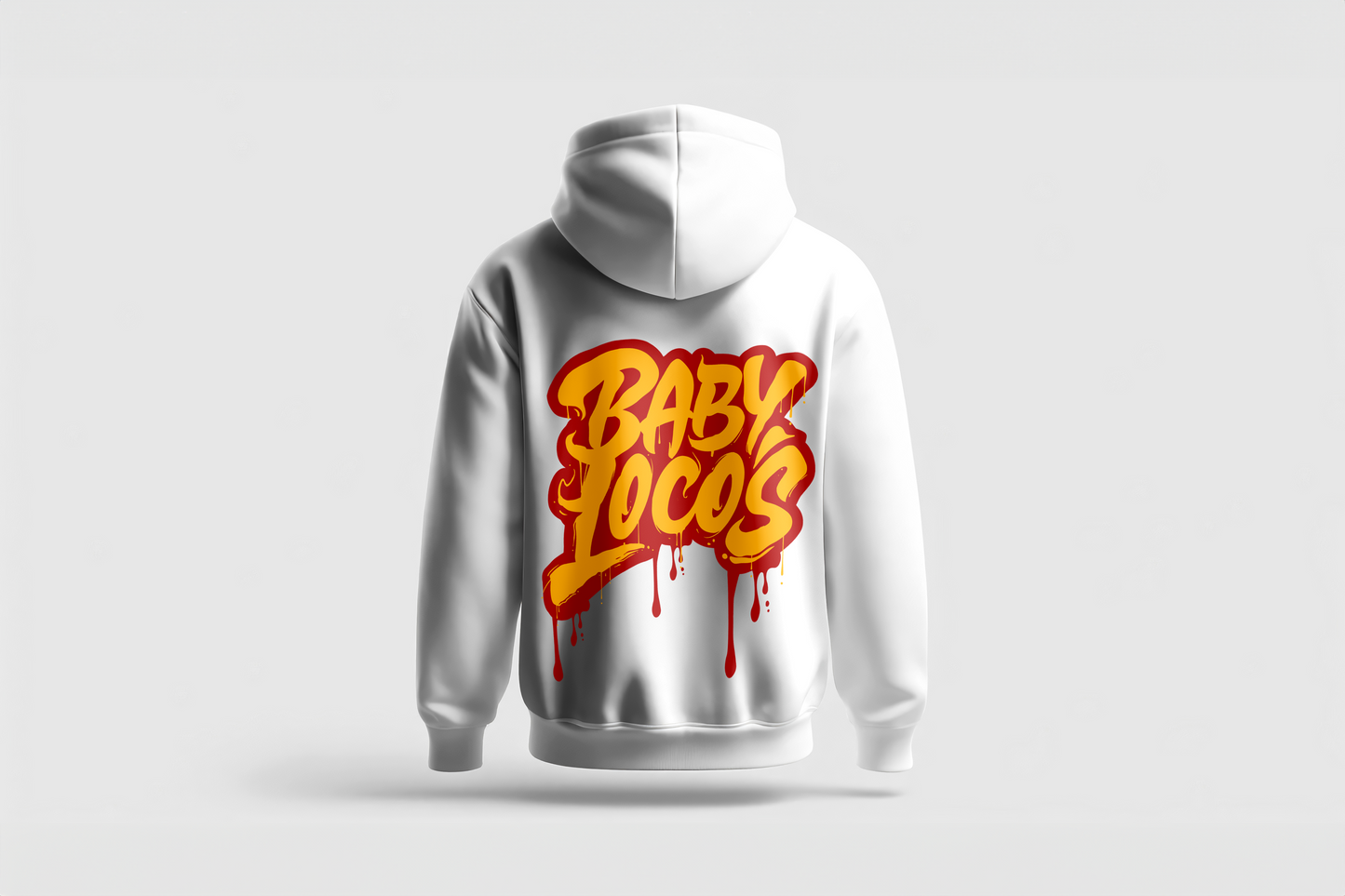 Baby Locos Premium White Hoodie-Red & Yellow "Baby Locos" Logo