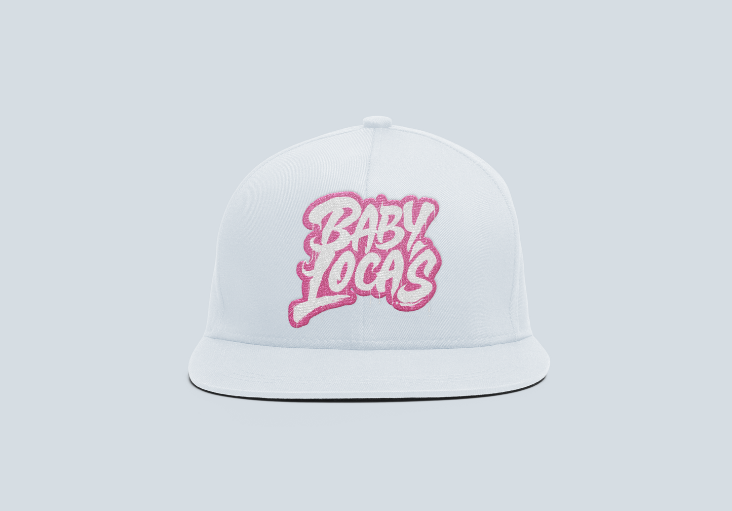 Baby Locas-White Snapback Hat-Pink-"Baby Locas" Logo