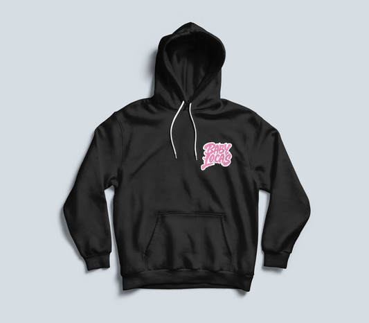 Baby Locas Premium Black Hoodie-Pink "Baby Locas" Logo