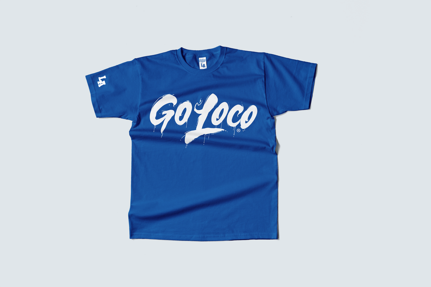 Go Loco x LA Premium Blue & White Short Sleeve T-Shirt - "Go Loco Logo"