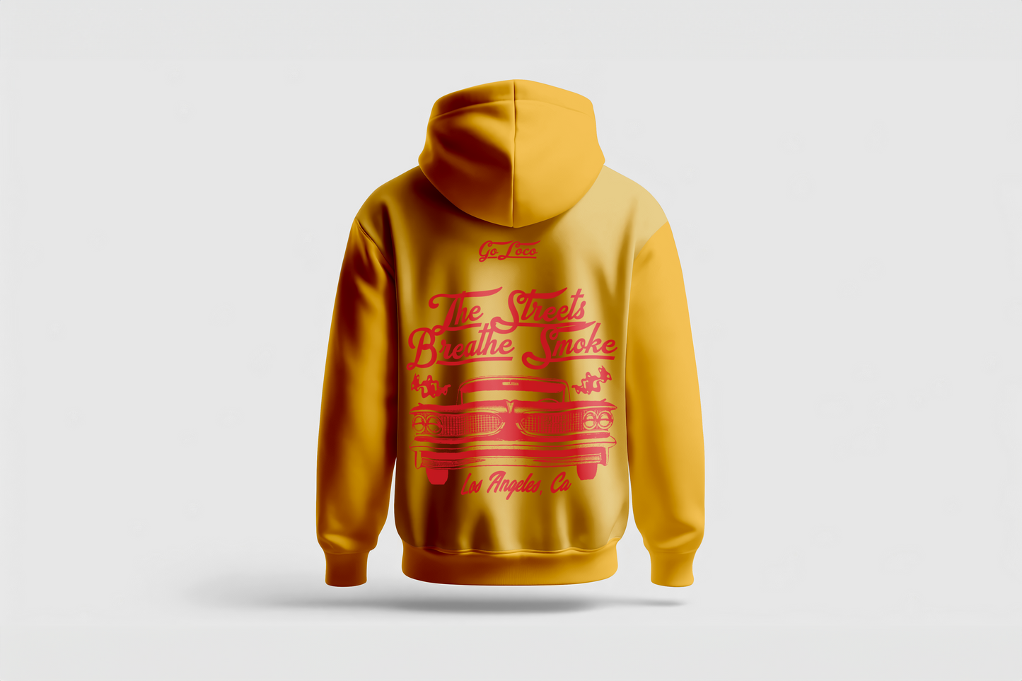 Go Loco Premium Yellow Hoodie-White-Green-“La Calle Respira Humo” - “The Streets Breathe Smoke”
