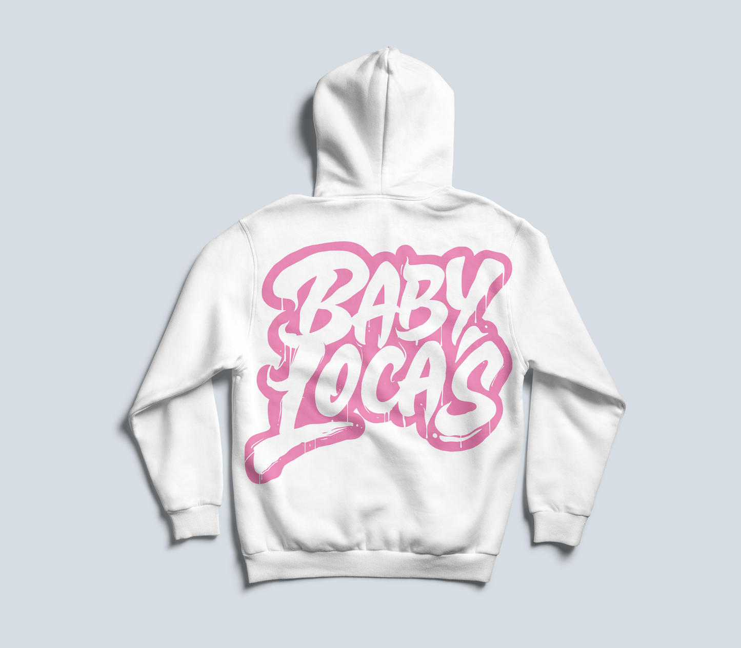 Baby Locas Premium White Hoodie-Pink "Baby Locas" Logo