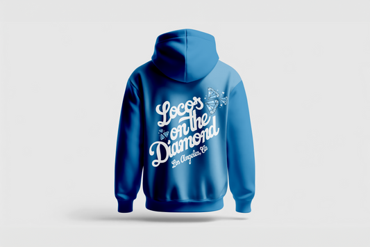 Go Loco x LA Premium Blue & White Hoodie - Back "Locos on the Diamond LA"