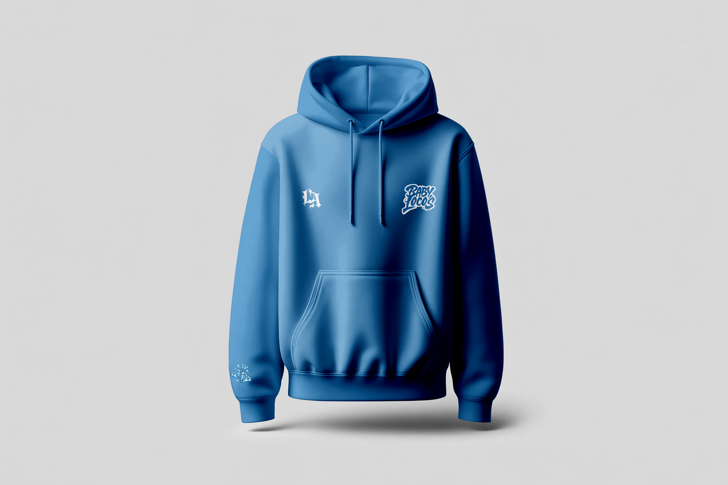 Go Loco x LA Premium Blue & White Hoodie - Back "Locos on the Diamond LA"
