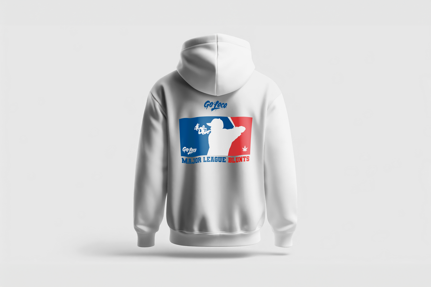 Go Loco x LA Premium White Hoodie - "MLB Logo - Major League Blunts"