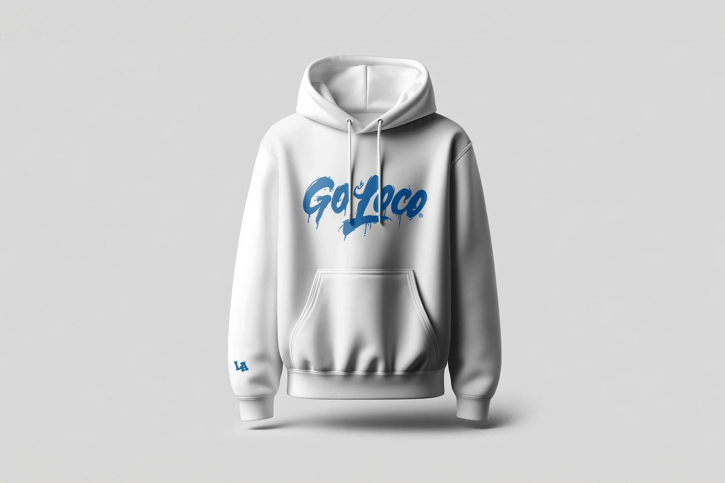 Go Loco x LA Premium White & Blue Hoodie - "Hittn' Homers and Blunts"