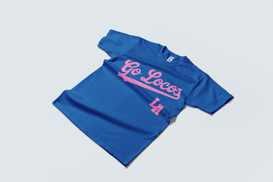 Go Loco x LA Premium Blue & White Short Sleeve T-Shirt - "Pink Go Locos, LA"