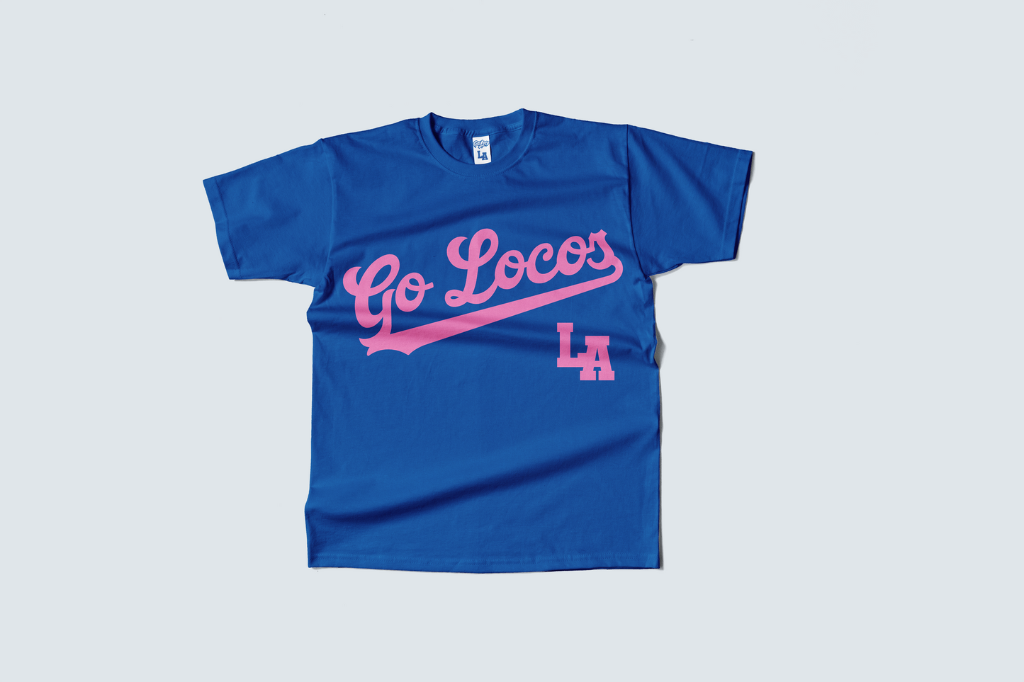 Go Loco x LA Premium Blue & White Short Sleeve T-Shirt - "Pink Go Locos, LA"