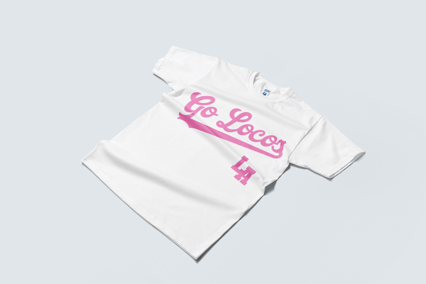 Go Loco x LA Premium Blue & White Short Sleeve T-Shirt - "Pink Go Locos, LA"