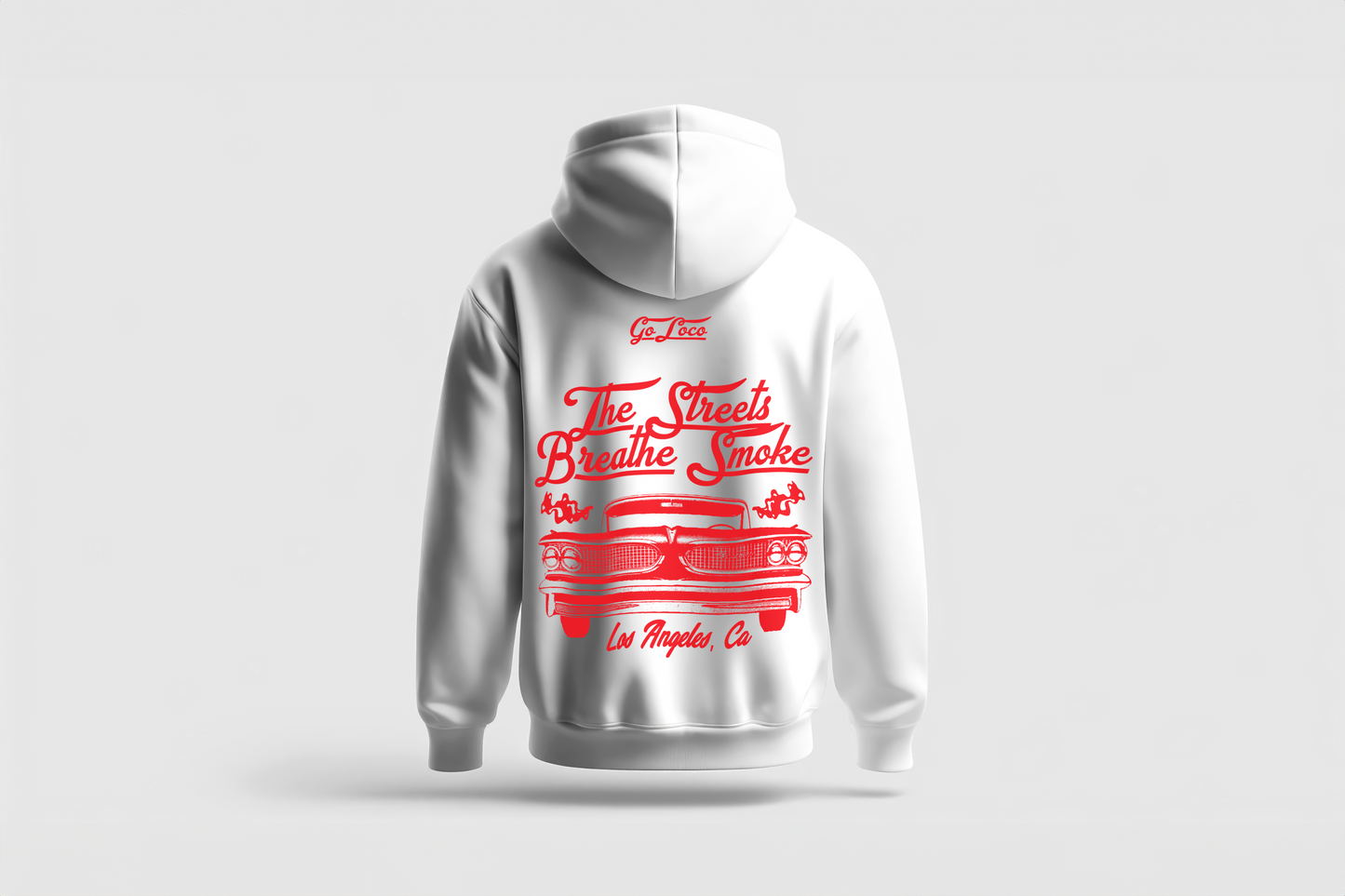 Go Loco Premium White Hoodie-“La Calle Respira Humo” - “The Streets Breathe Smoke”