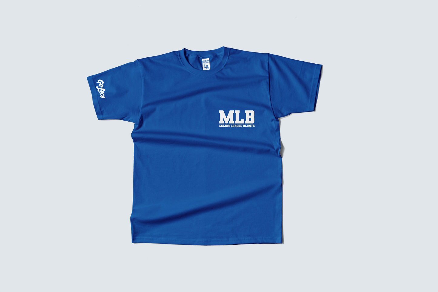 Go Loco x LA Premium Blue & White Short Sleeve T-Shirt - "MLB: Major League Blunts"