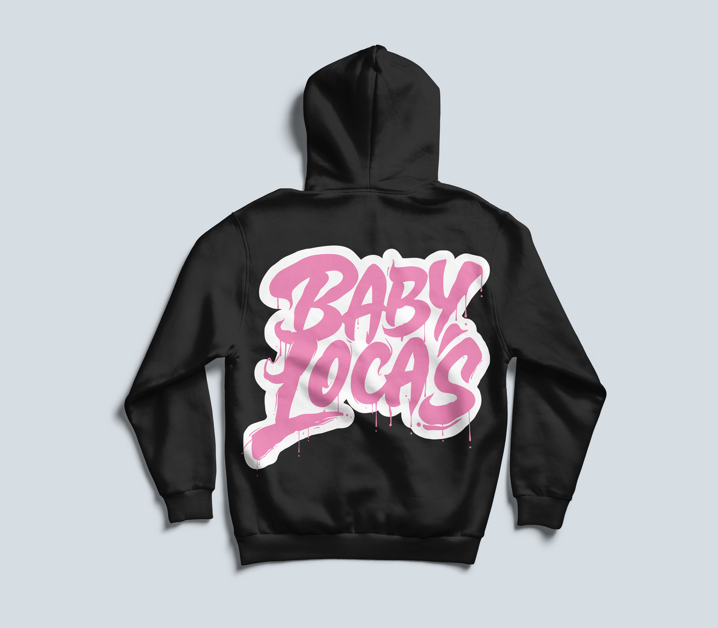 Baby Locas Premium Black Hoodie-Pink "Baby Locas" Logo