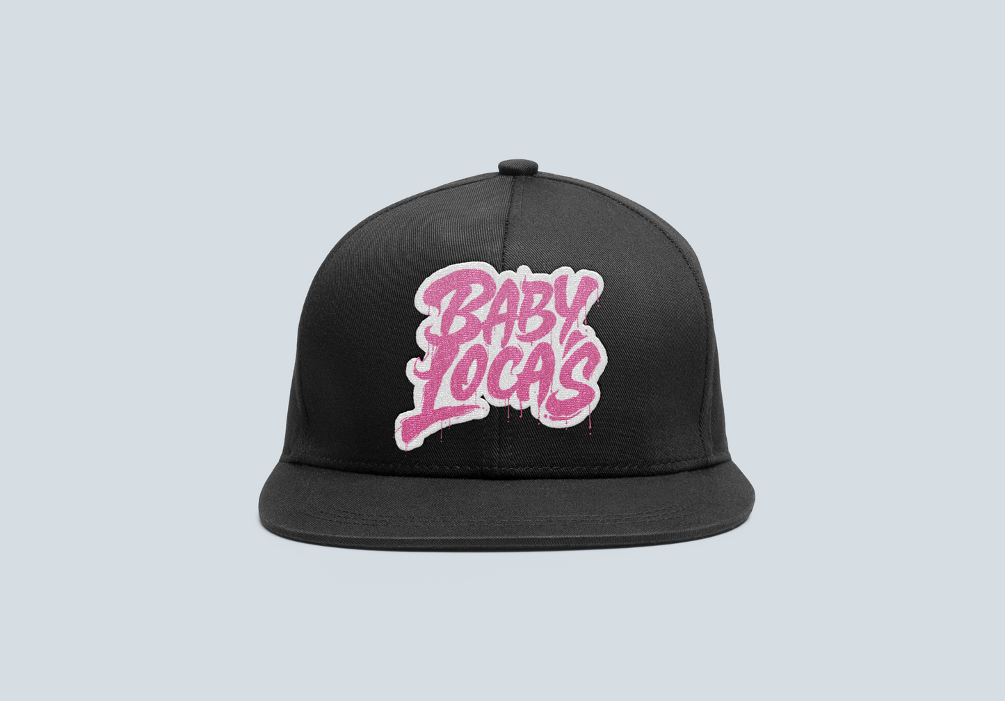 Baby Locas-Black Snapback Hat-Pink/White-"Baby Locas" Logo