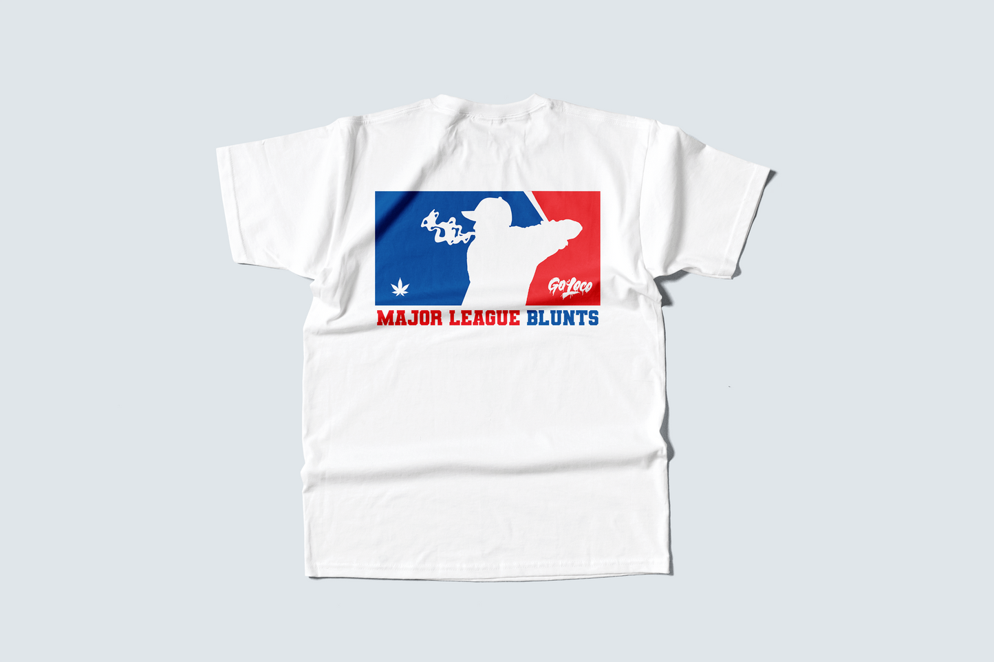 Go Loco x LA Premium Blue & White Short Sleeve T-Shirt - "MLB: Major League Blunts"